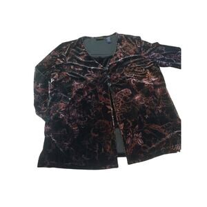 Womens Black Velvet Cardigan Tank Duet Top Laura Scott Floral Size L 14-16